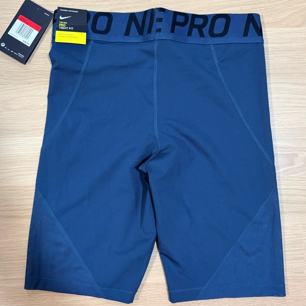 NIKE NWT Women's 8” Training Shorts Pro Tight Fit Midnight Turquoise Large - Picture 4 of 10